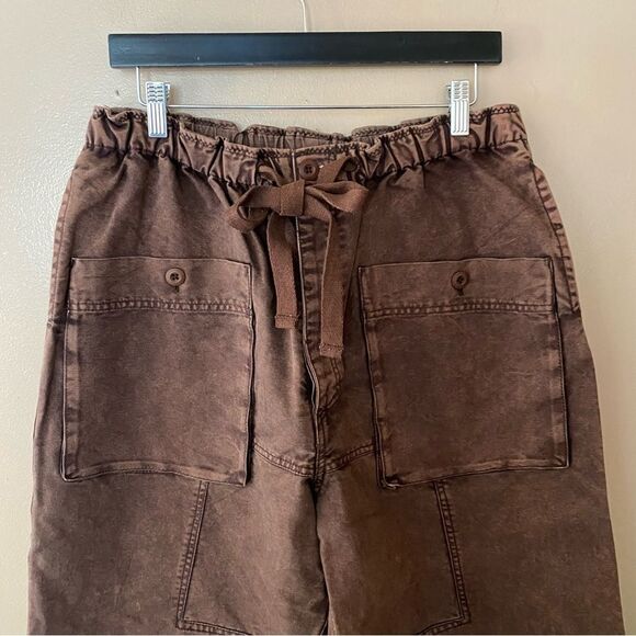 NWT Free People River Stone pants cargo baggy loose fit cotton brown Sz M - Picture 4 of 11